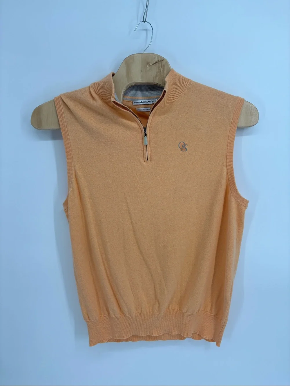 Peter Millar XL Orange 1/4 Zip Sweater Vest Cotton Cashmere Golf Ocean Course Lg